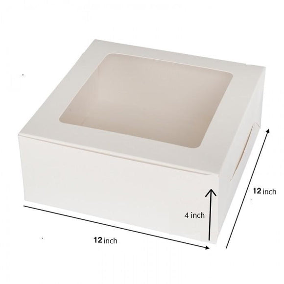 WHITE CAKE BOX WITH WINDOW 12X12X4